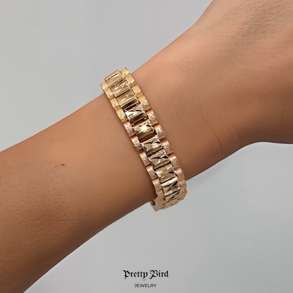 Pretty Bird Jewelry - 18k Rose Gold Plated Thick Watch Band Bracelet